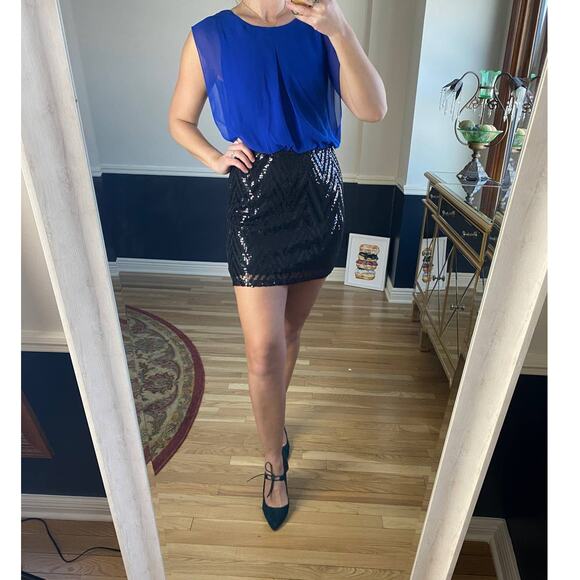 Speechless blue and black sequin mini dress medium - Picture 2 of 10
